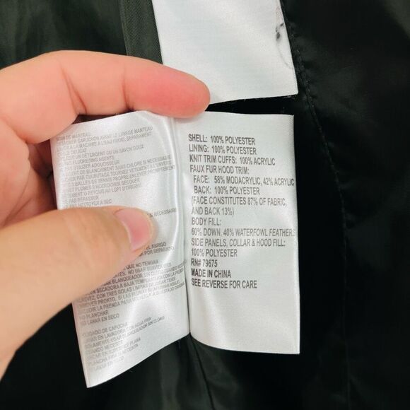 Michael Kors Gunmetal Faux-Fur-Trim Hooded Chevron Down Puffer Parka Coat Small - Picture 9 of 10